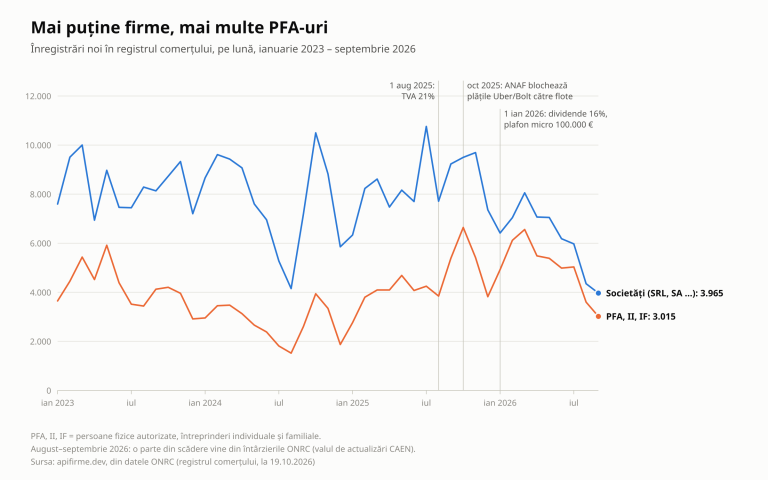 Mai puține firme, mai multe PFA-uri